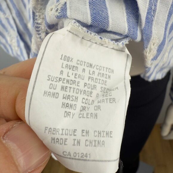 SENSUNIQ PARIS Cotton Striped Blue White Buttoned Up Embroided Floral Shirt sz M - Picture 7 of 7